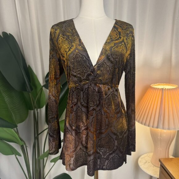 Vintage Y2K Susan Lawrence Burnout Velvet Babydoll Top size Medium - Picture 1 of 6